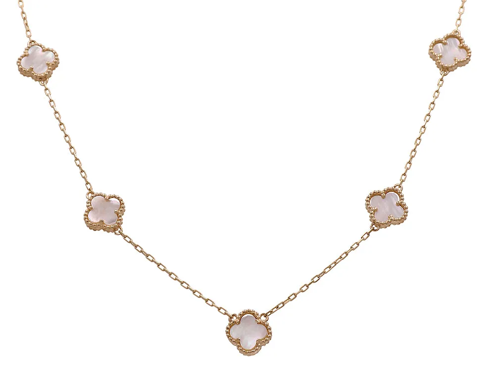 14K Yellow Gold Fashion 5 Mother of Pearl Flowers Pendant