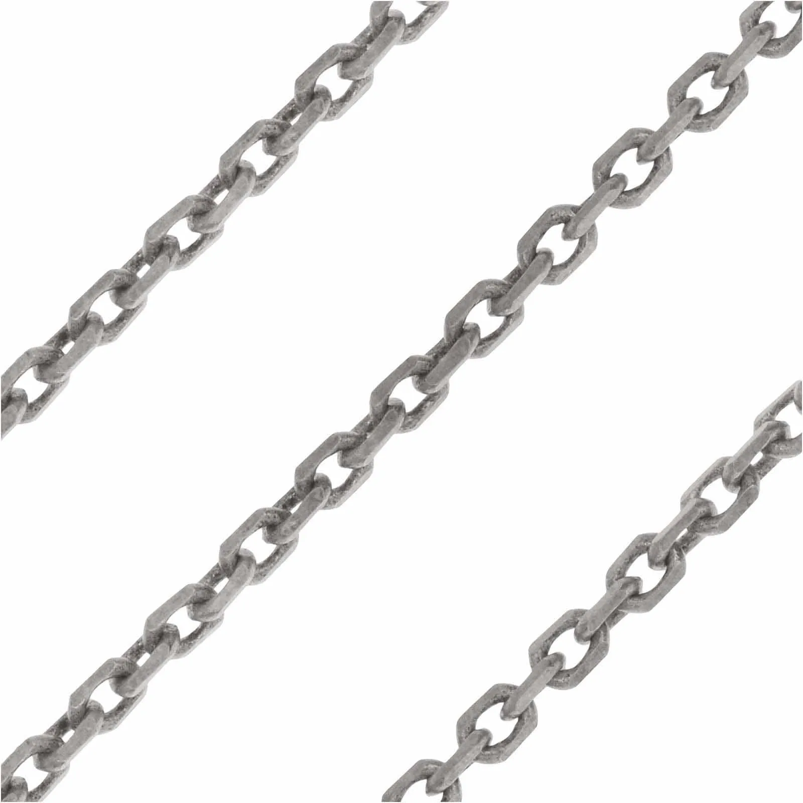 Antiqued Silver Plated, Delicate Rectangle Cable Chain, 2mm, by the Foot