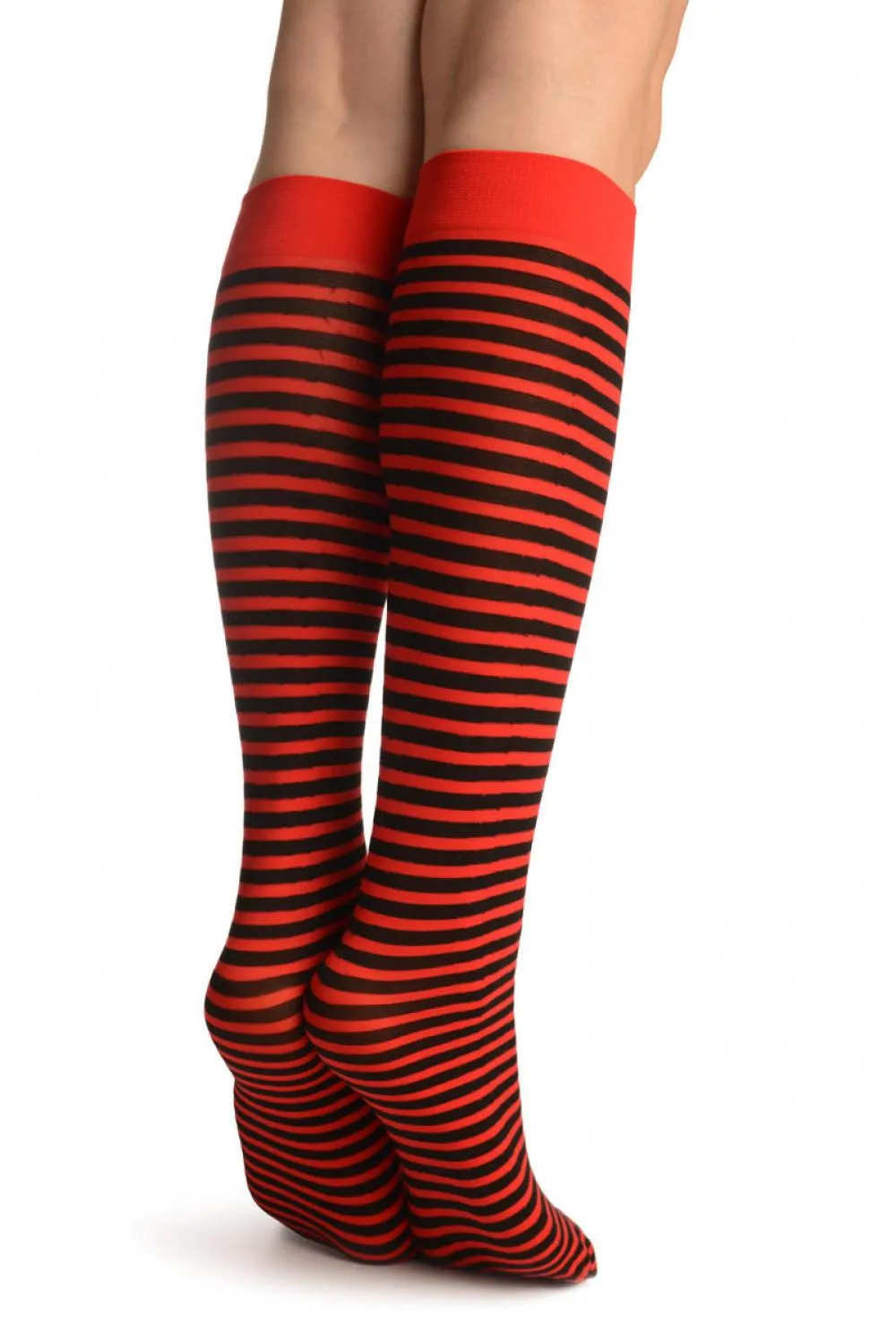 Black & Red Thin Stripes Socks Knee High