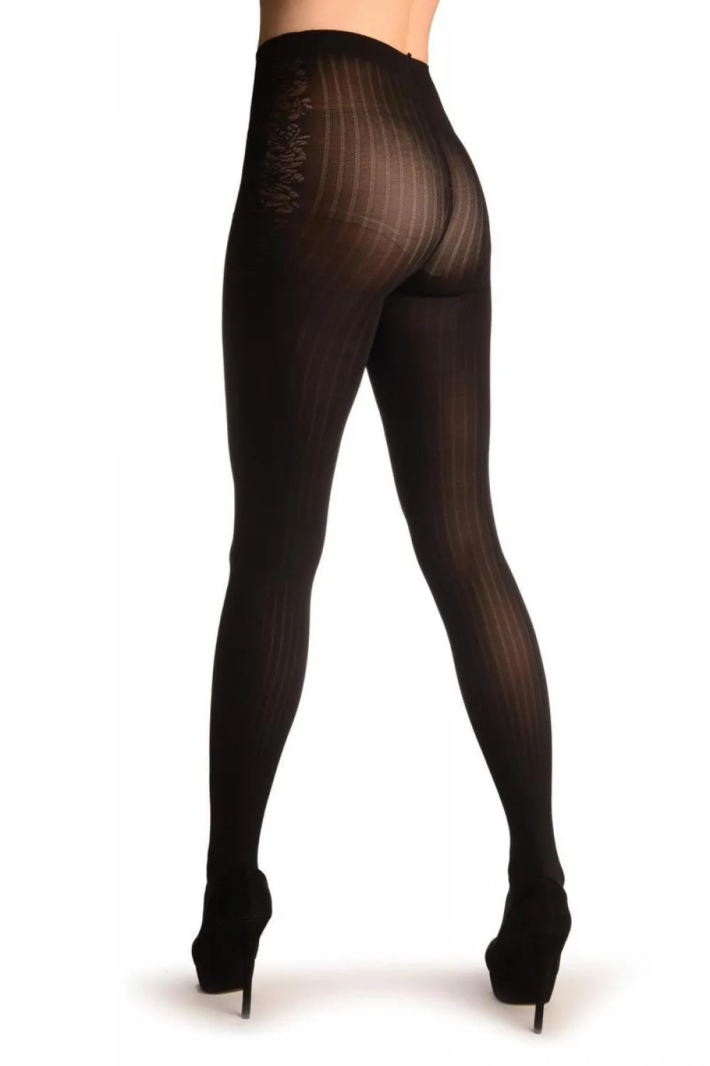 Black With Mesh Stripes & Floral Side Seam