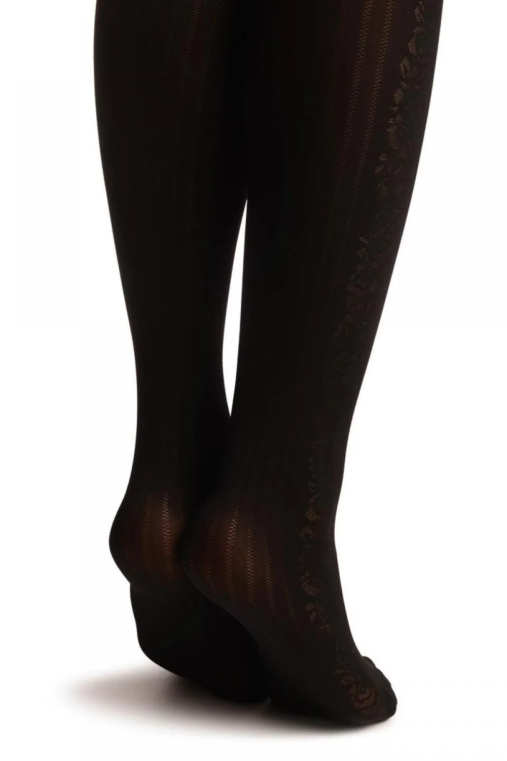 Black With Mesh Stripes & Floral Side Seam