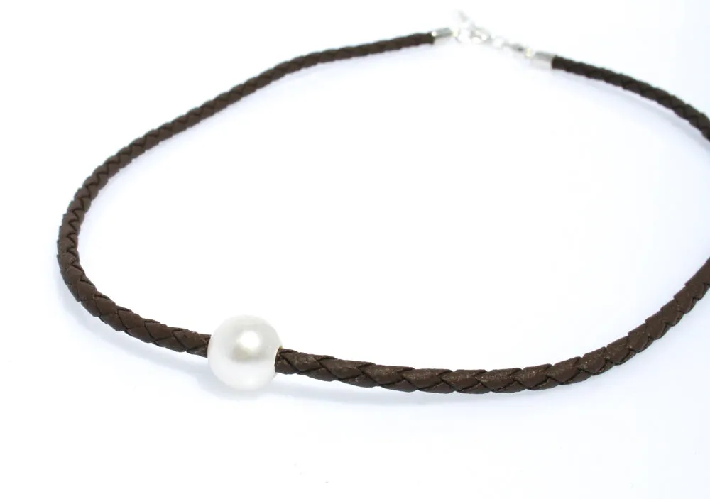 Bree Pearl Brown Braid Necklace