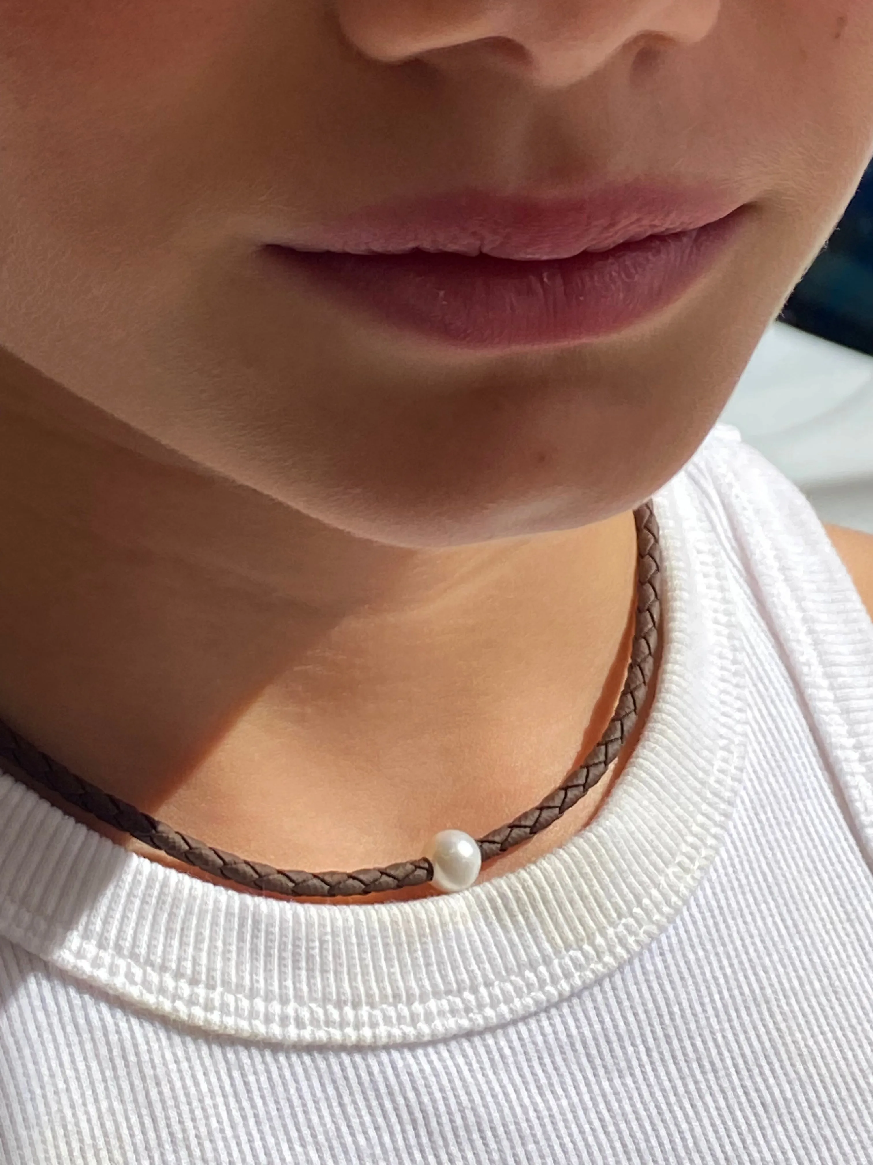 Bree Pearl Brown Braid Necklace