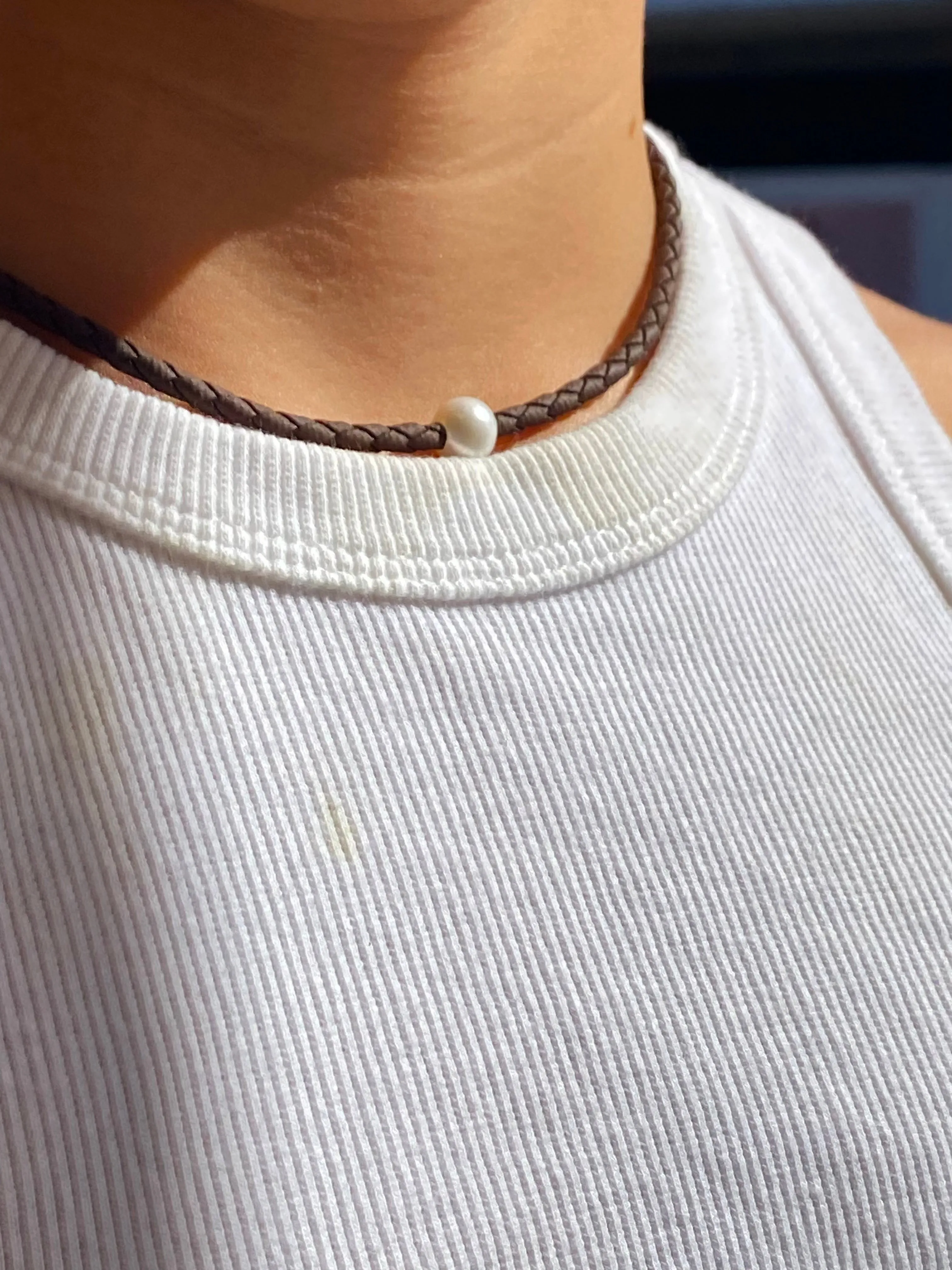 Bree Pearl Brown Braid Necklace