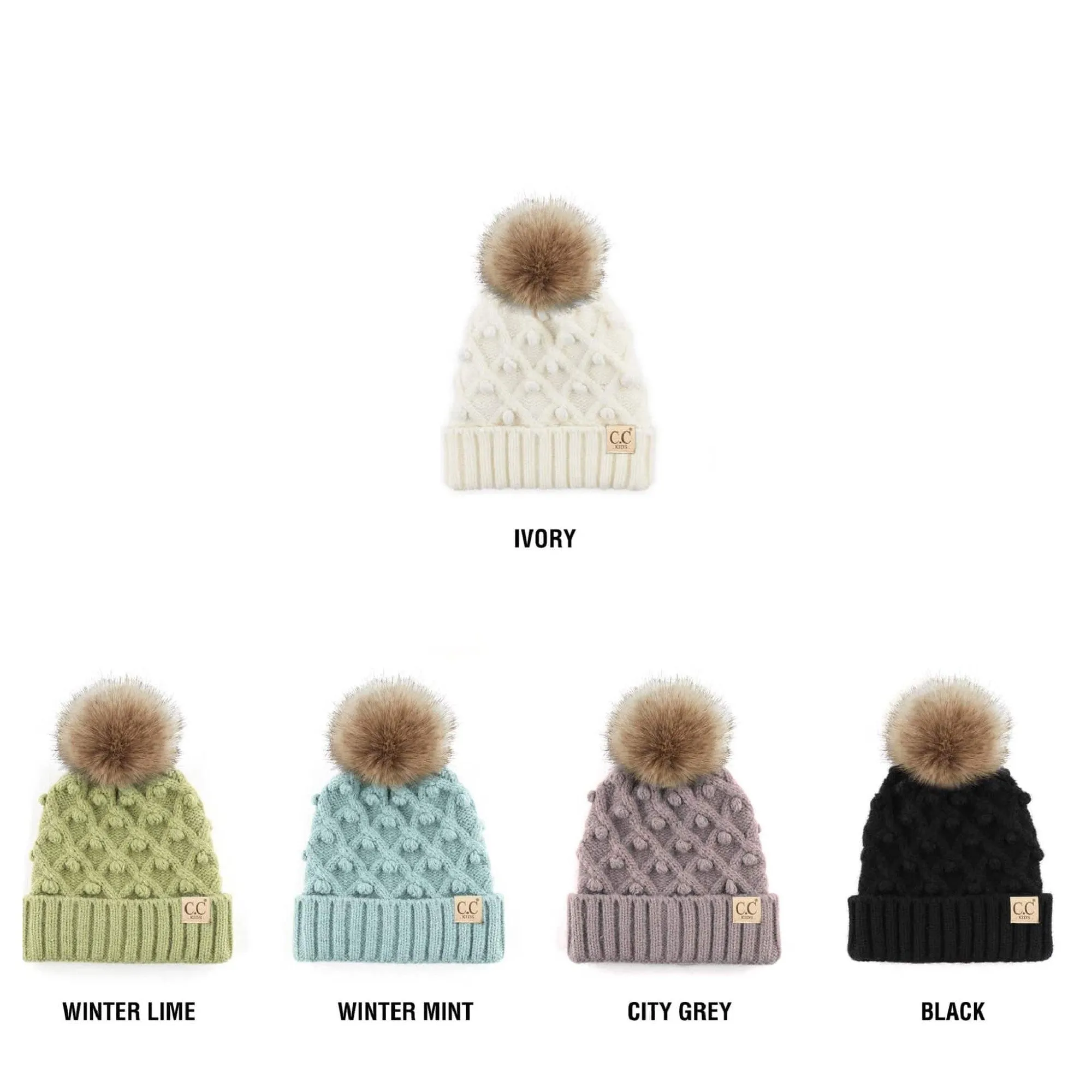 CC Kids and Adult Crafted Pom Detail Beanies Hats