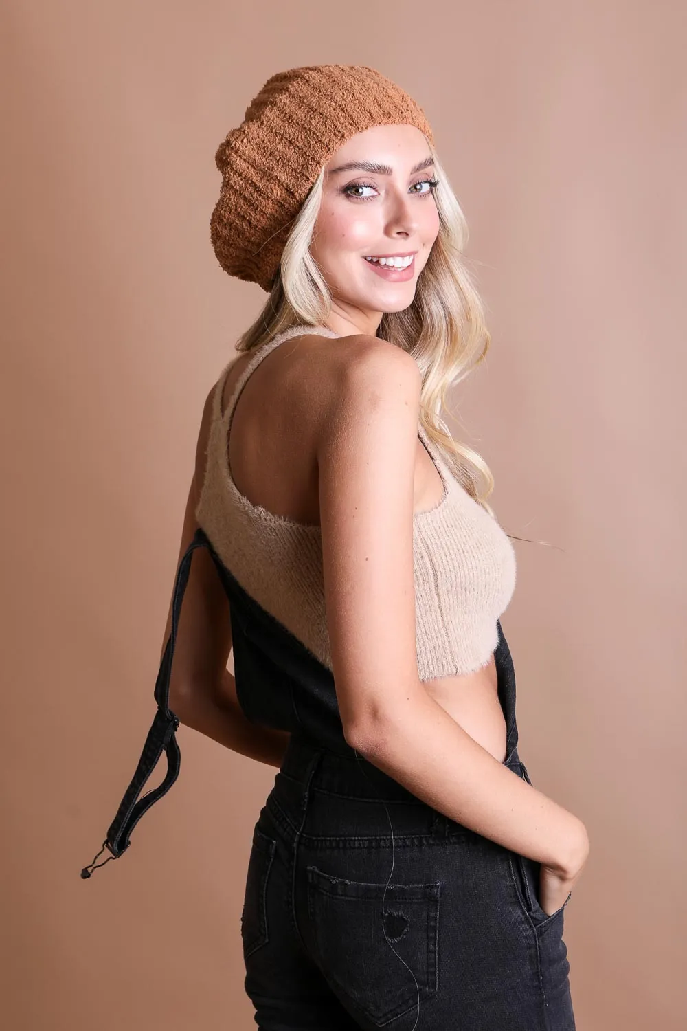Cozy Boucle Rib Knit Fashion Hat Beret