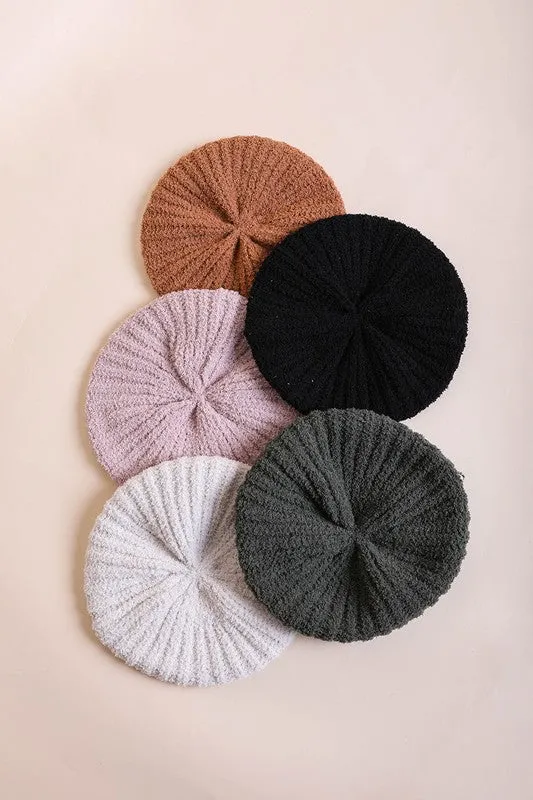 Cozy Boucle Rib Knit Fashion Hat Beret