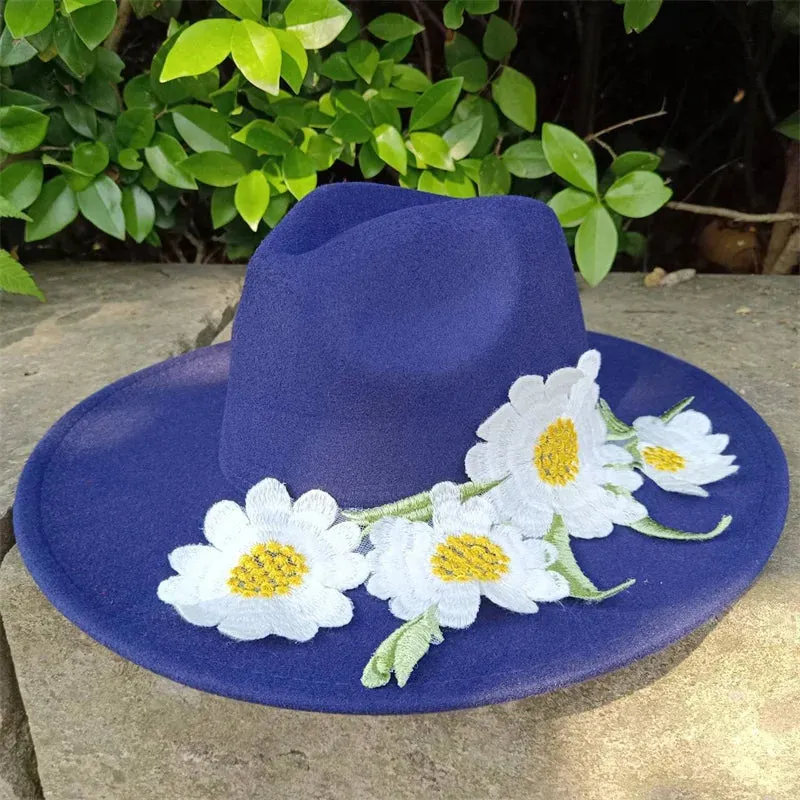 Fedora hats 3D embroidered flowers Fedora men and women hats Jazz hats Women's hats