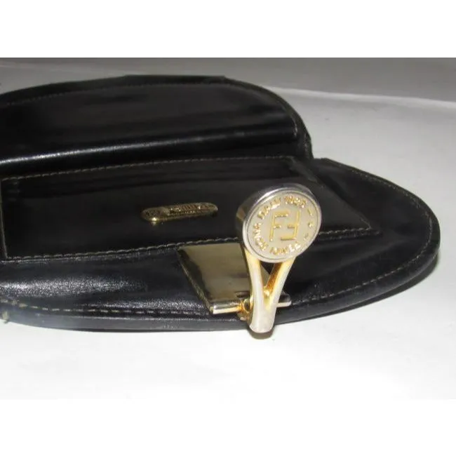 Fendi Black Grey And Brown Thin Striped Print Coated Canvas And Black Leather Vintage Wallet