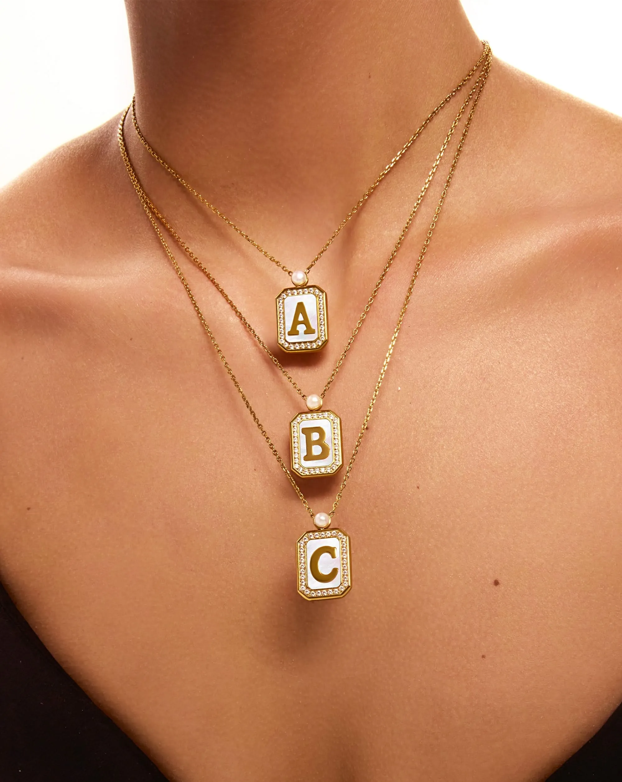 GlamBottle Duo Initial Necklace, 4-5mm, 5A