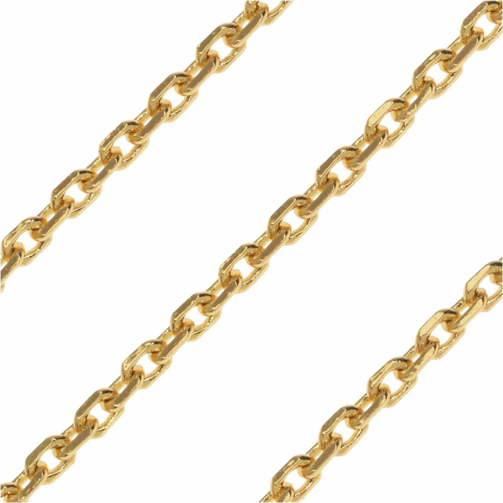 Gold Plated, Delicate Rectangle Cable Chain, 2mm, by the Foot