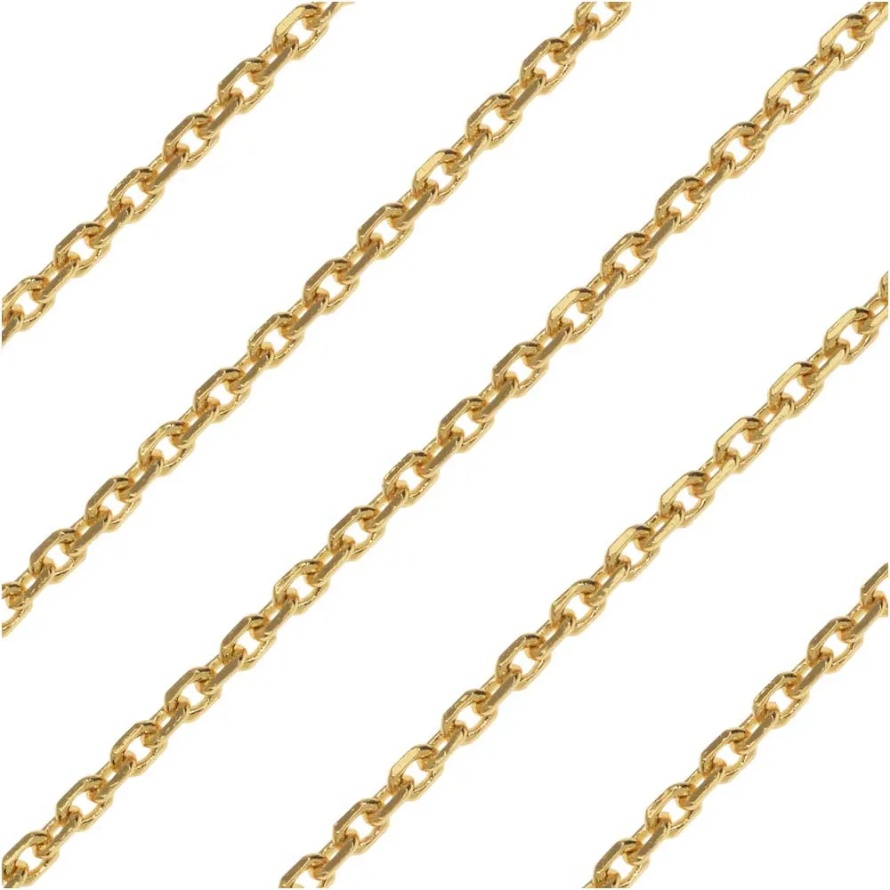 Gold Plated, Delicate Rectangle Cable Chain, 2mm, by the Foot