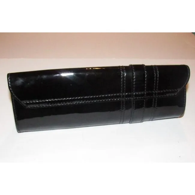 Gucci Black Patent Leather Duchessa Clutch W Gold Bow Accent