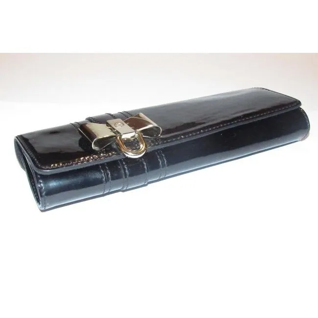 Gucci Black Patent Leather Duchessa Clutch W Gold Bow Accent