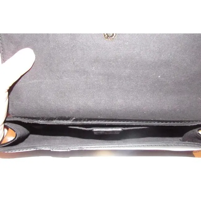 Gucci Black Patent Leather Duchessa Clutch W Gold Bow Accent