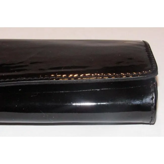 Gucci Black Patent Leather Duchessa Clutch W Gold Bow Accent