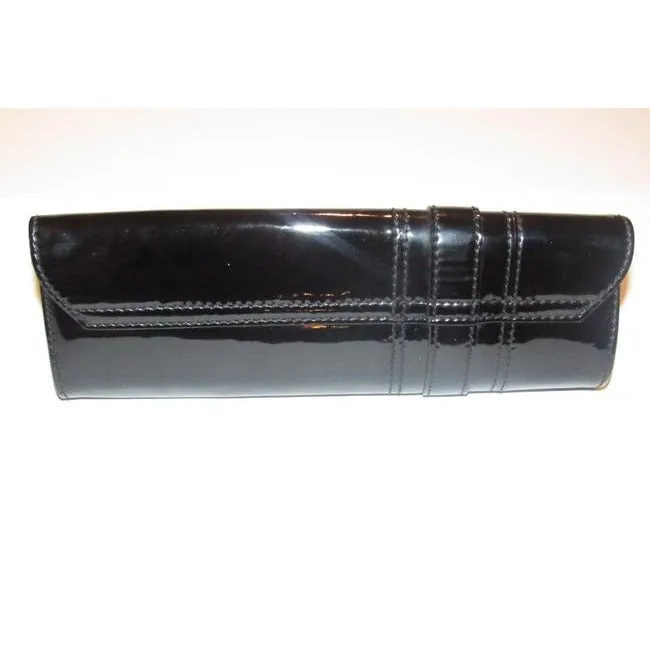 Gucci Black Patent Leather Duchessa Clutch W Gold Bow Accent