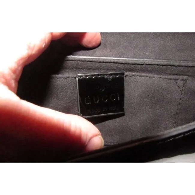 Gucci Black Patent Leather Duchessa Clutch W Gold Bow Accent
