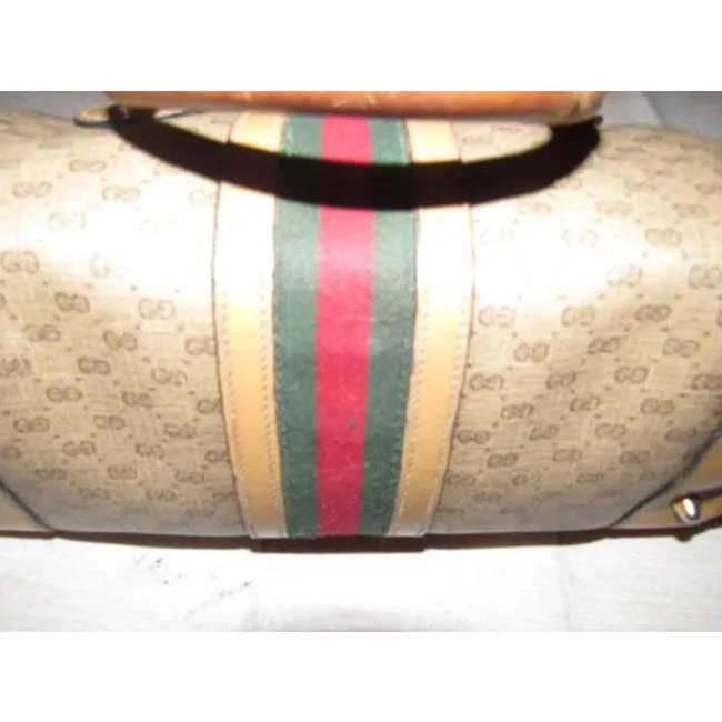 Gucci Boston Vintage Shades Of Brown With Wide Red Green Stripe Leather