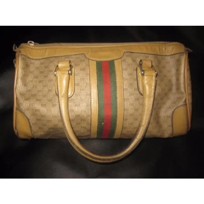 Gucci Vintage Pursesdesigner Purses Coated Canvas With Small G Logoleather In Browns With Wide Redgr