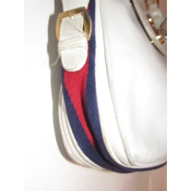 Gucci Vintage Pursesdesigner Purses White Leather With Red And Blue Striped Accents Canvas Shoulder