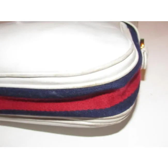 Gucci Vintage Pursesdesigner Purses White Leather With Red And Blue Striped Accents Canvas Shoulder