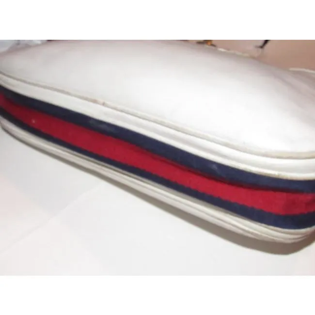Gucci Vintage Pursesdesigner Purses White Leather With Red And Blue Striped Accents Canvas Shoulder