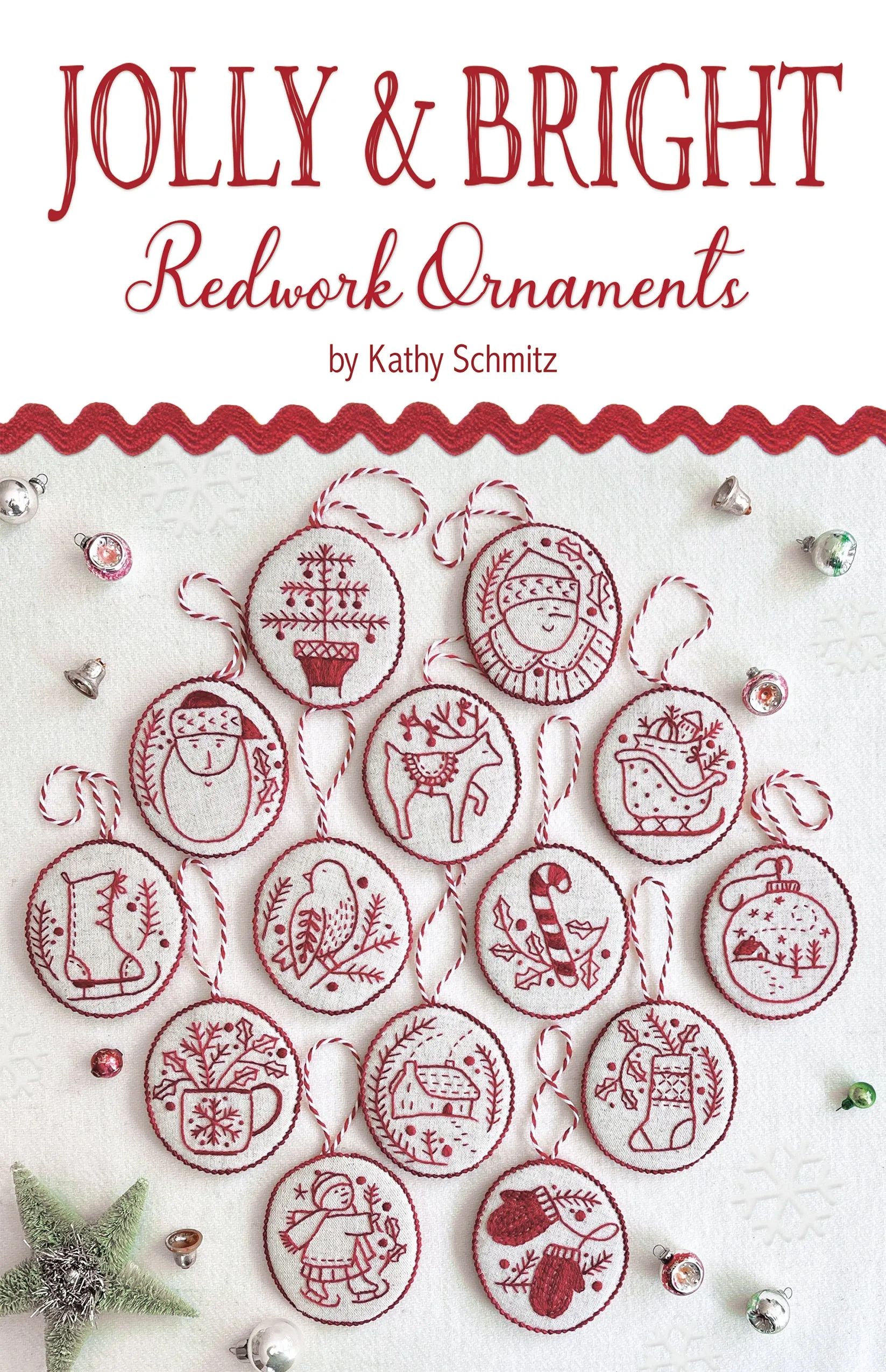 Jolly & Bright Redwork Ornaments digital pattern