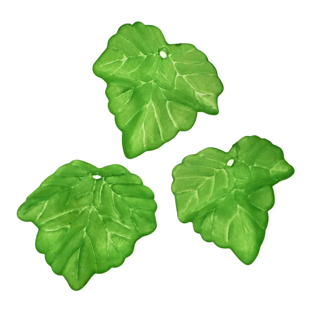 Lucite Beads Grape Leaves Matte Grass Green 25mm (10 pcs)