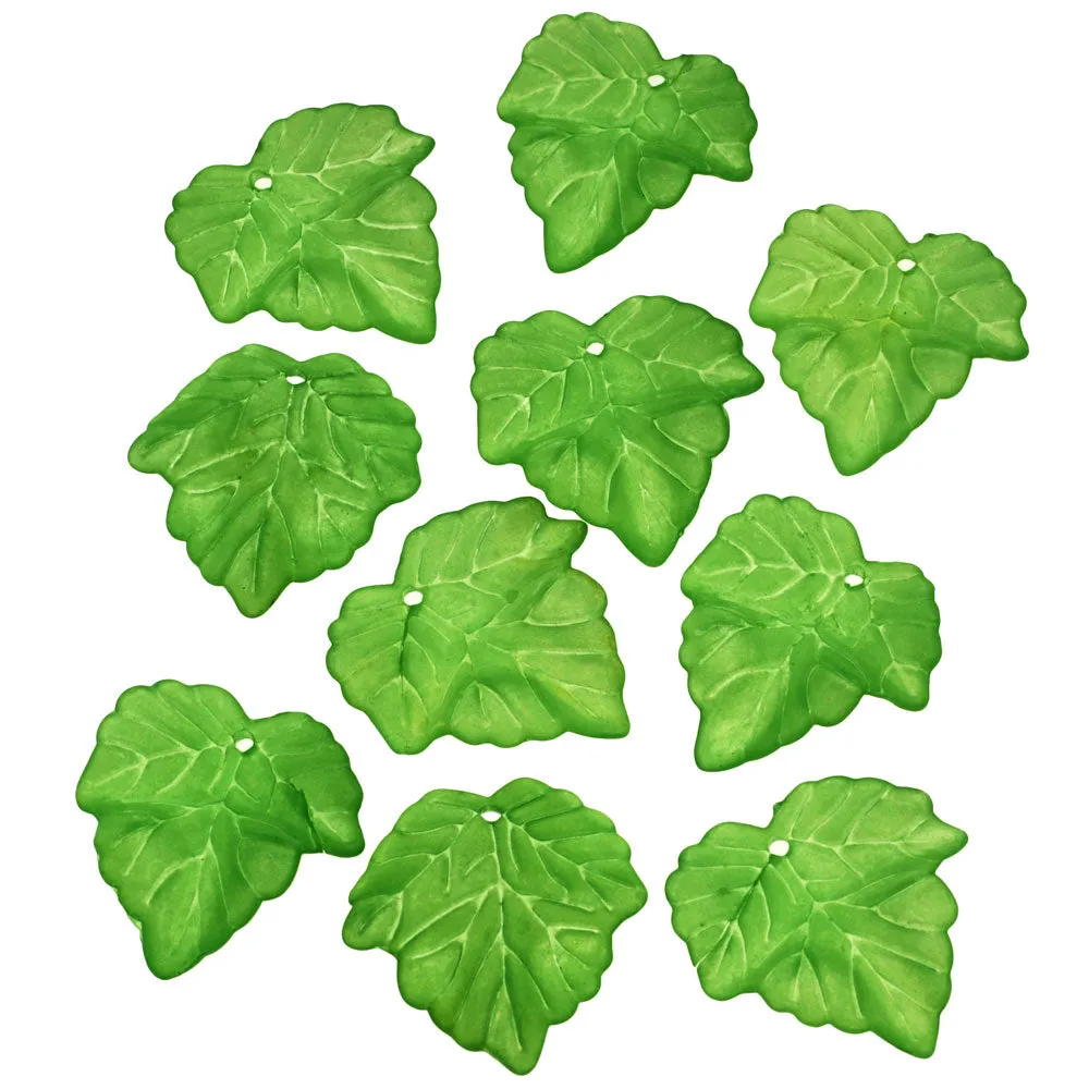 Lucite Beads Grape Leaves Matte Grass Green 25mm (10 pcs)
