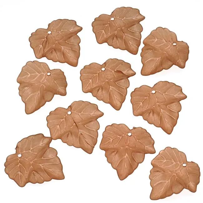 Lucite Beads Grape Leaves Matte Smoke Topaz Brown 25mm (10 pcs)