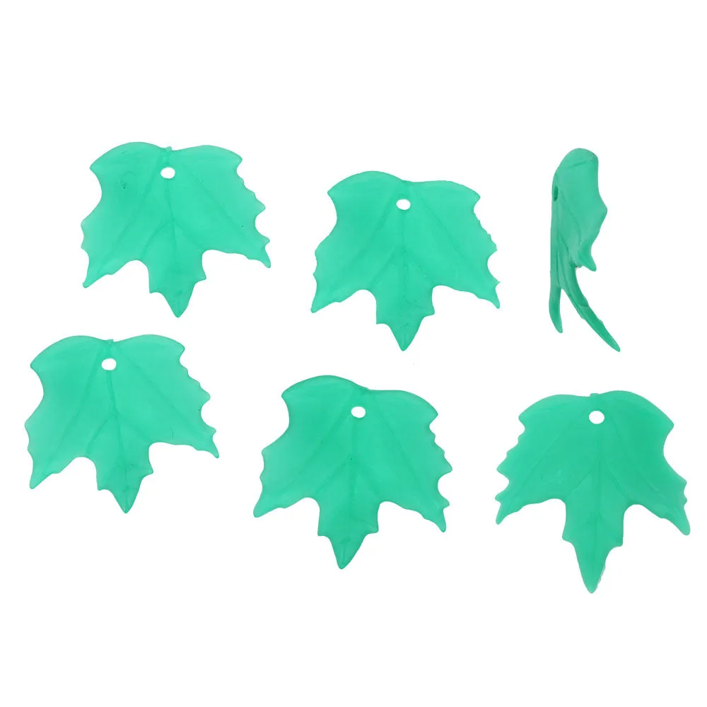 Lucite Maple Leaves Matte Bright Green Light Weight 19mm (6 pcs)