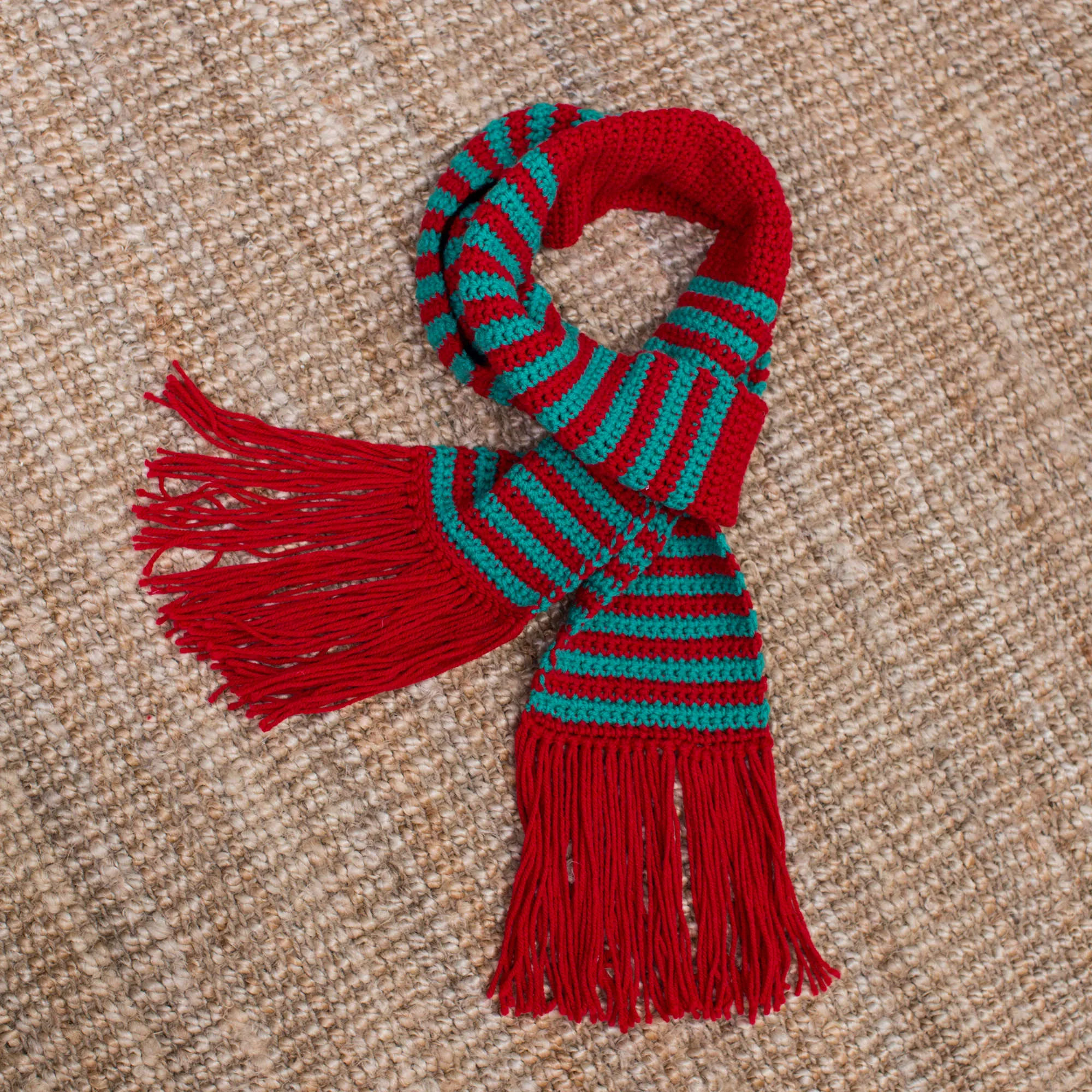 Red Heart Crochet Striped Gift Scarf