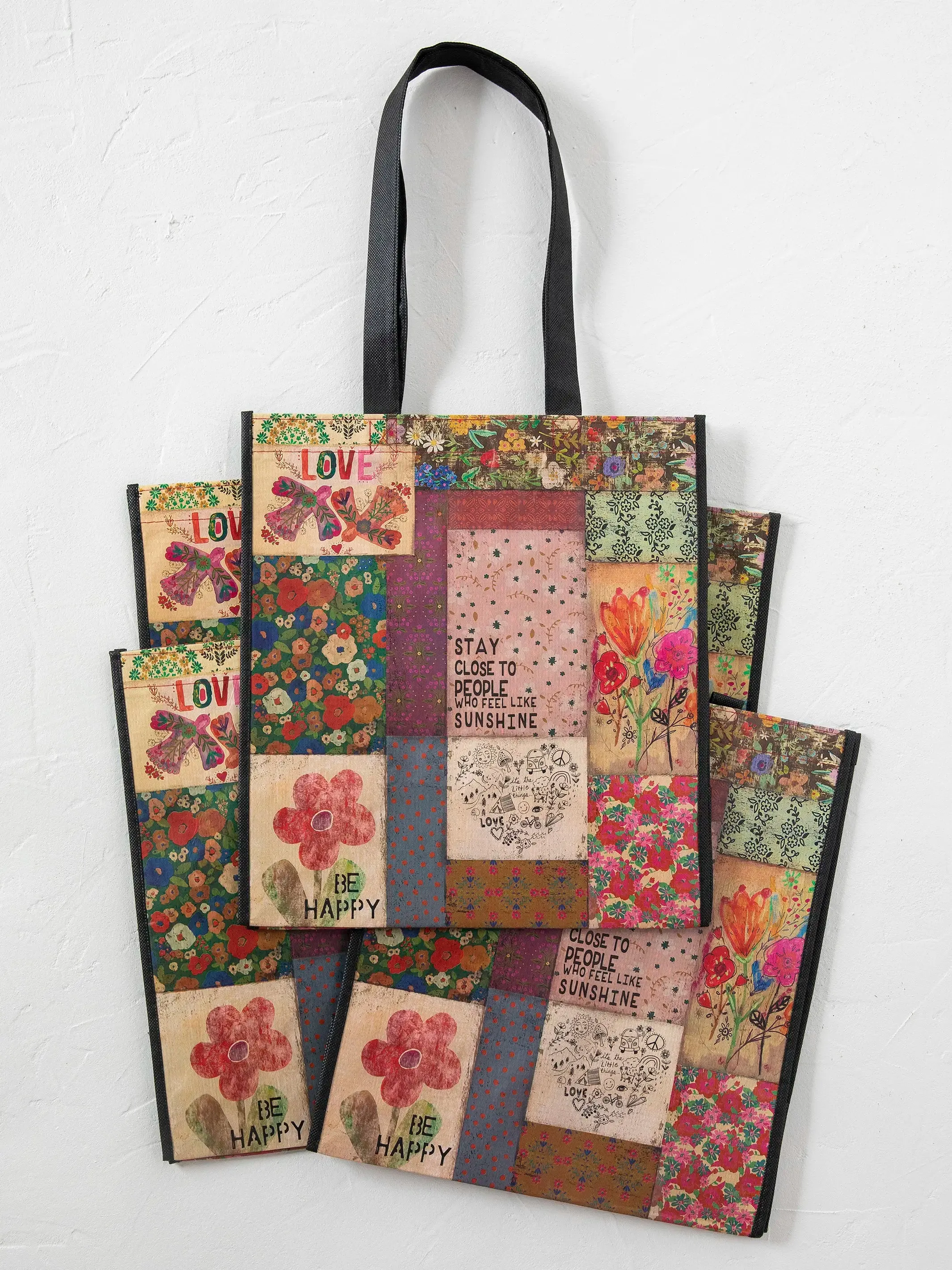 Set of 5 Grocery Bags - Patchwork Be Happy
