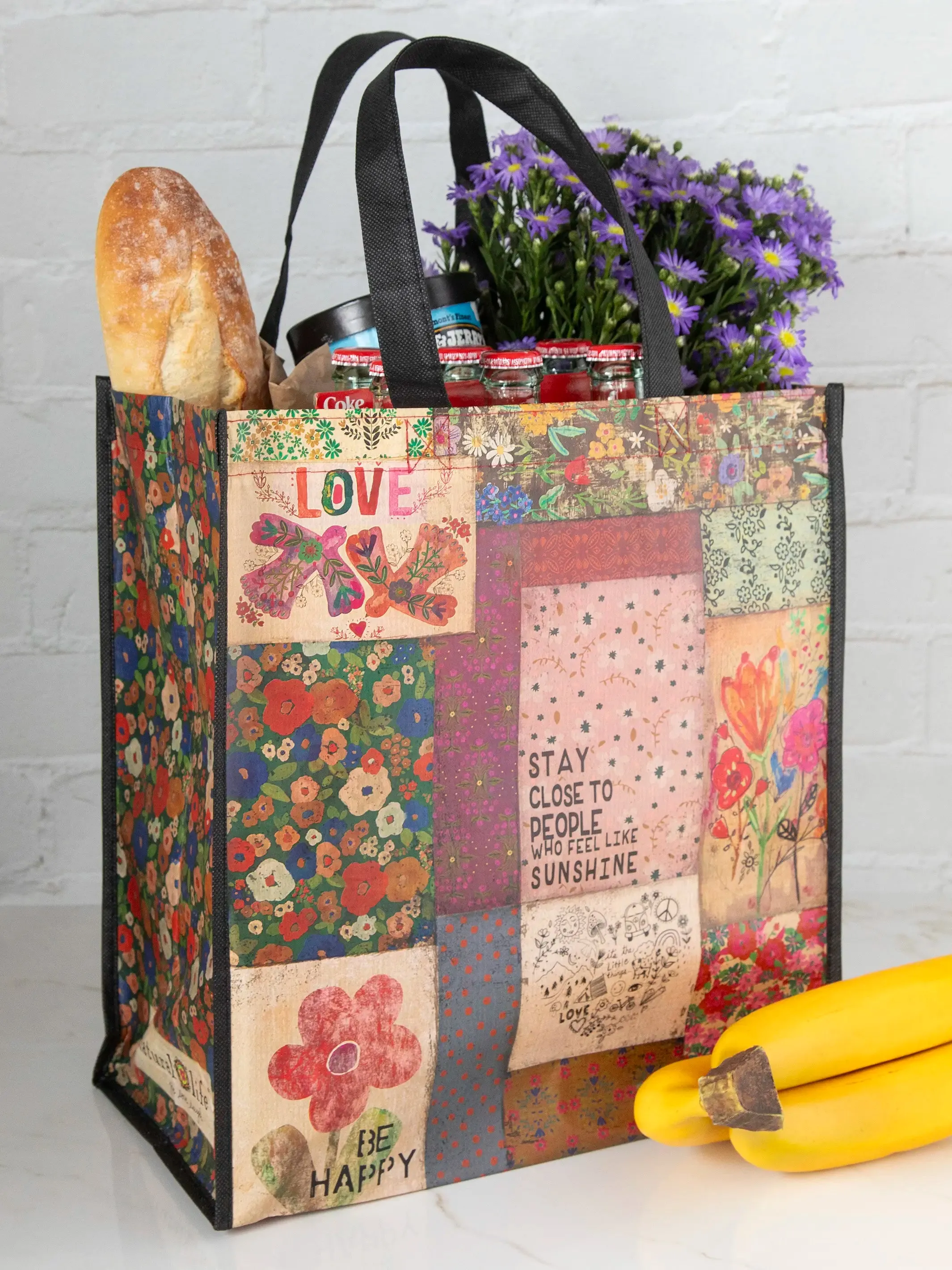 Set of 5 Grocery Bags - Patchwork Be Happy