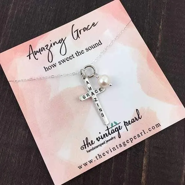Women's Sterling Silver Amazing Grace Cross Necklace